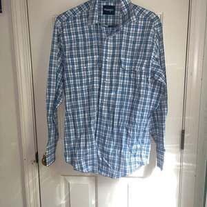 Wrangler Men's George Strait Blue Plaid Long Sleeve Button Down Shirt